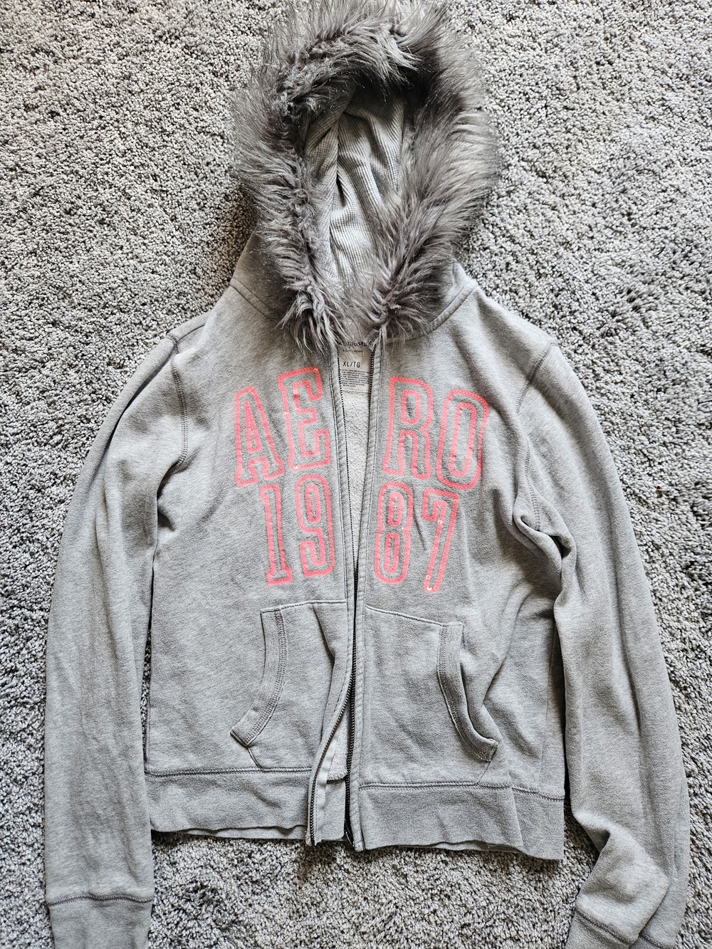 Aeropostale Gray Hooded Jacket with Pink AERO 1987 Logo
